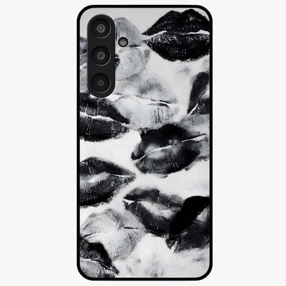 Midnight Kiss Marks Glass Case showing flat back view with lipstick kiss mark artwork and glossy glass finish.
