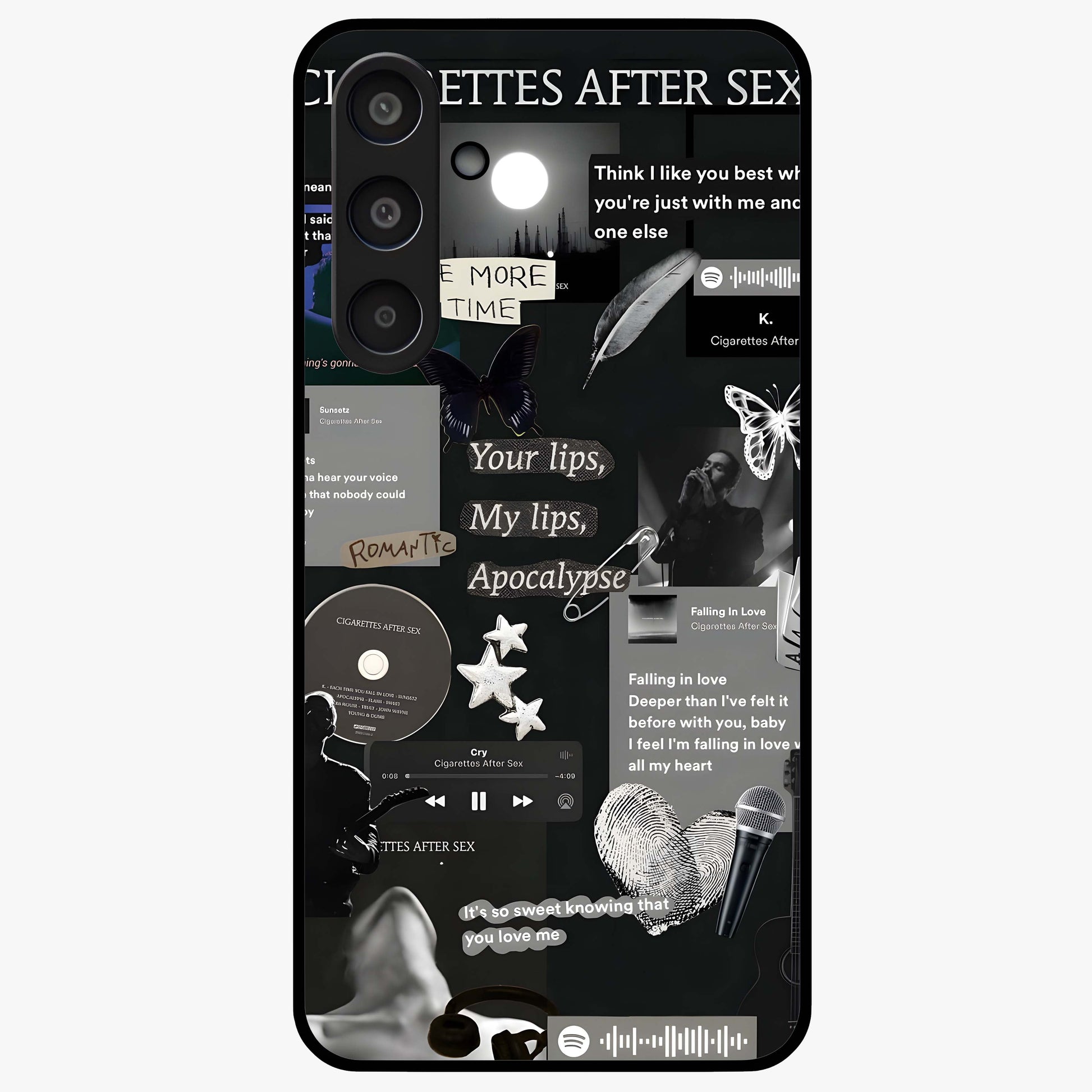 Midnight Love Echo Glass Case showing flat back view with romantic midnight themed artwork and glossy glass finish.