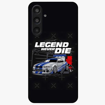 Midnight Racing Legacy Glass Case showing flat back view with sleek racing inspired artwork and glossy glass finish.