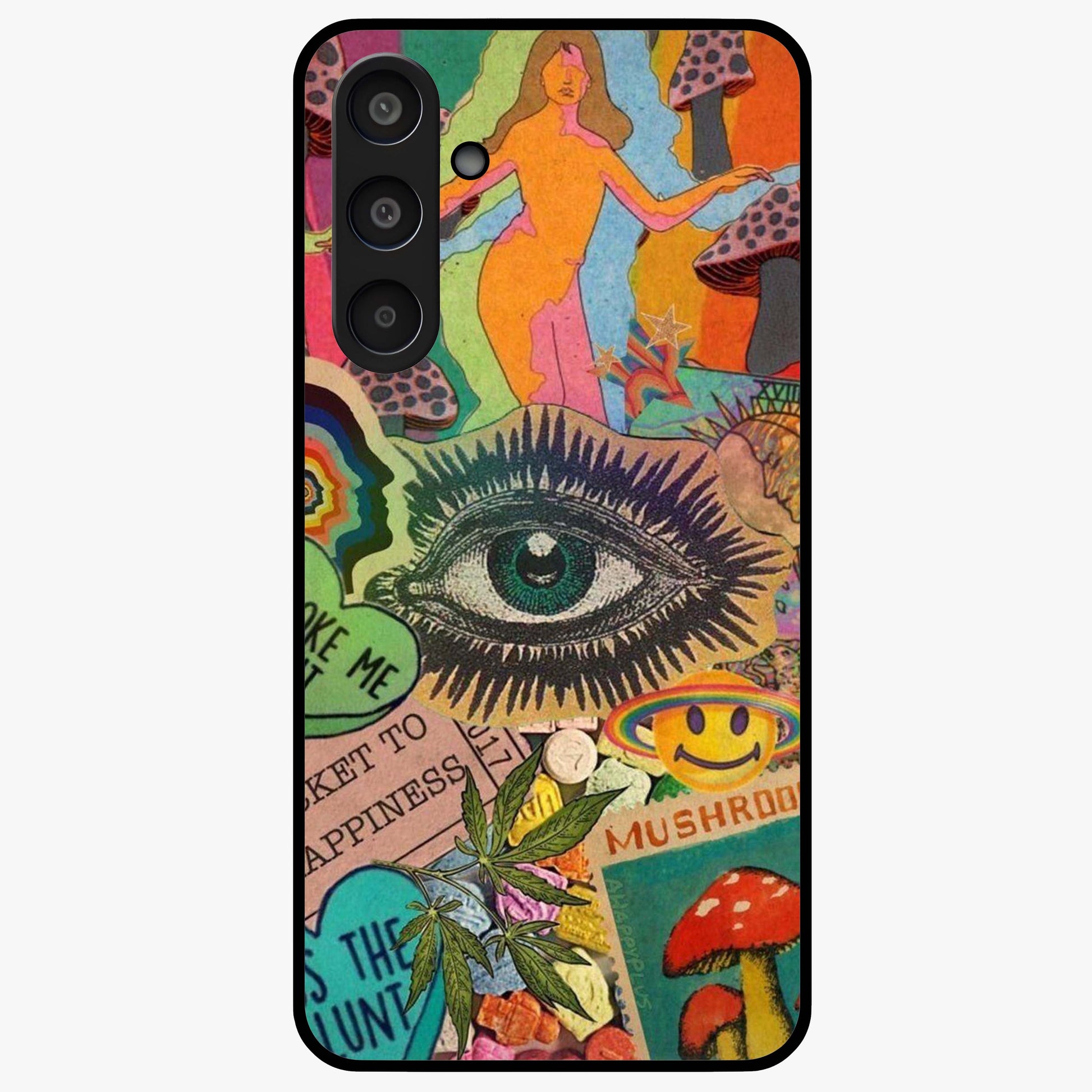 Mystic Eye Wonderland Glass Case showing flat back view with mystical eye themed artwork and glossy glass finish.