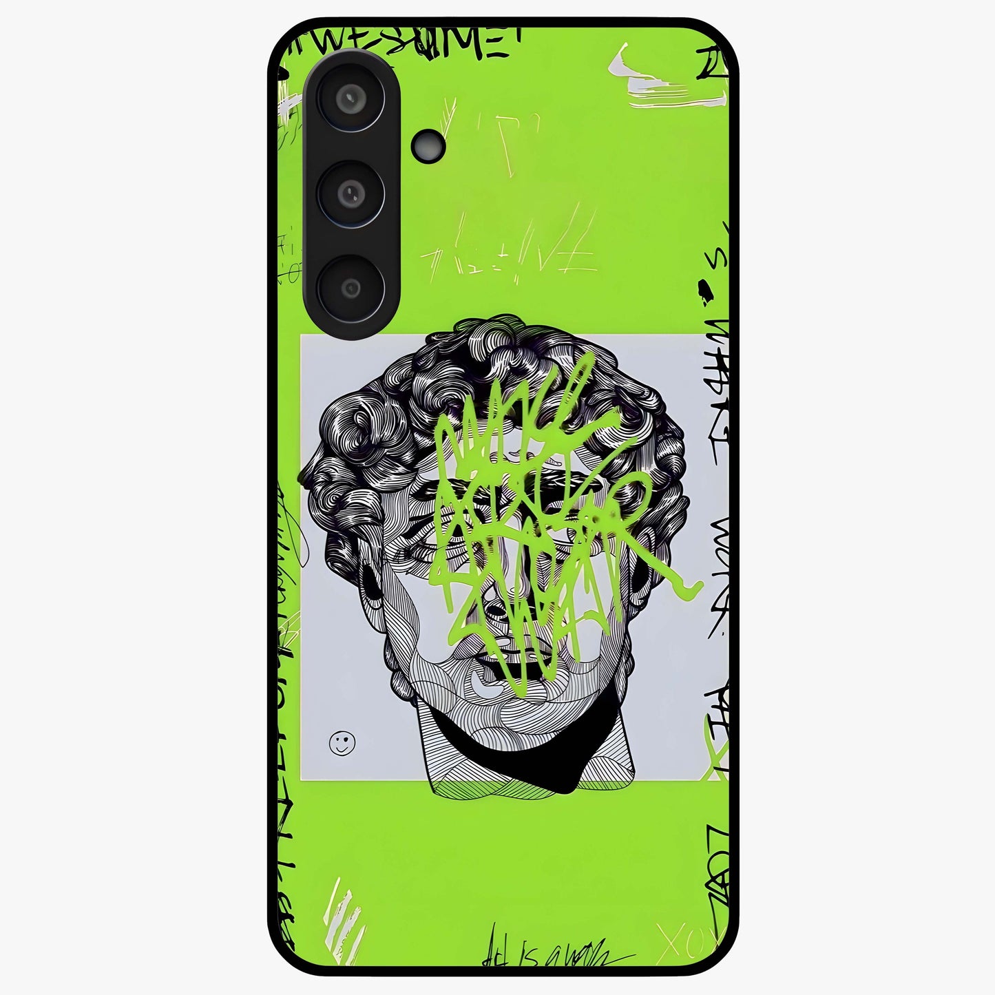 Neo Graffiti Rebellion Glass Case showing flat back view with vibrant graffiti artwork and glossy glass finish.