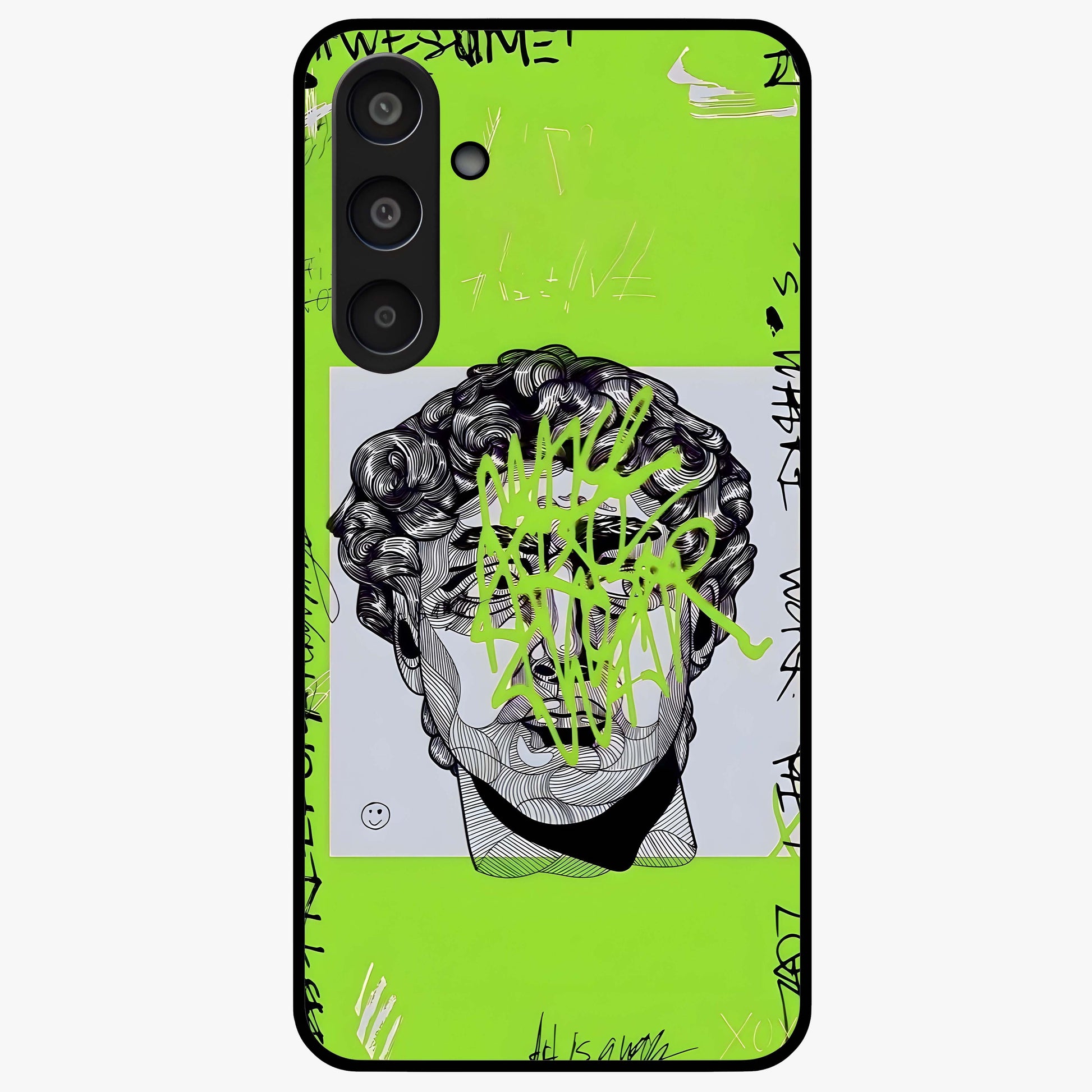 Neo Graffiti Rebellion Glass Case showing flat back view with vibrant graffiti artwork and glossy glass finish.