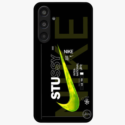 Neon Street Edition Glass Case showing flat back view with neon street style artwork and glossy glass finish.