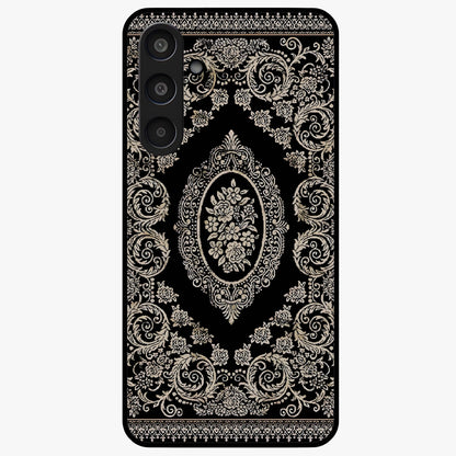 Noir Bloom Elegance Glass Case showing flat back view with elegant dark floral artwork and glossy glass finish.