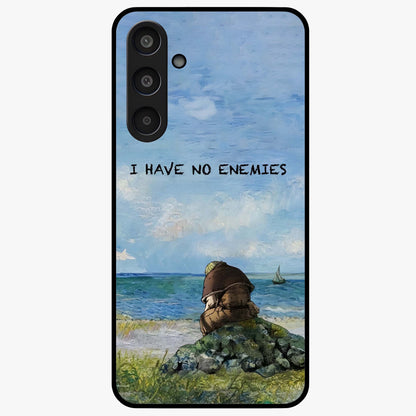 Peace Beyond War Glass Case showing flat back view with symbolic peace themed artwork and glossy glass finish.