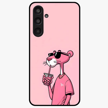 Pink Panther Glass Case showing flat back view with iconic pink panther artwork and glossy glass finish.
