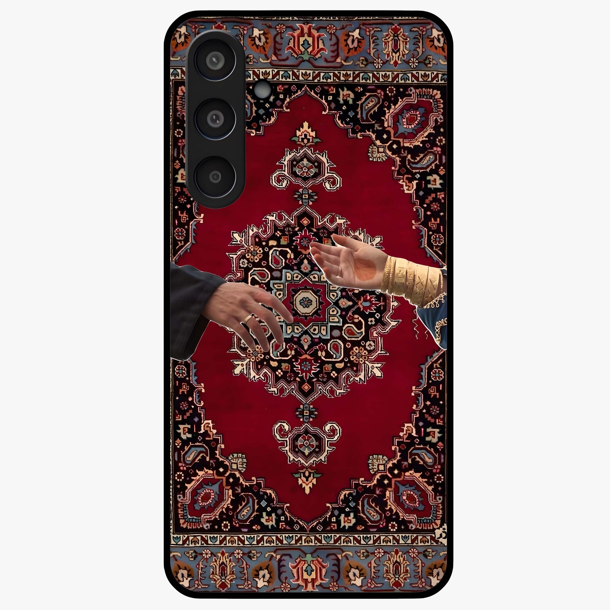 Royal Touch Reach Glass Case showing flat back view with elegant royal themed artwork and glossy glass finish.