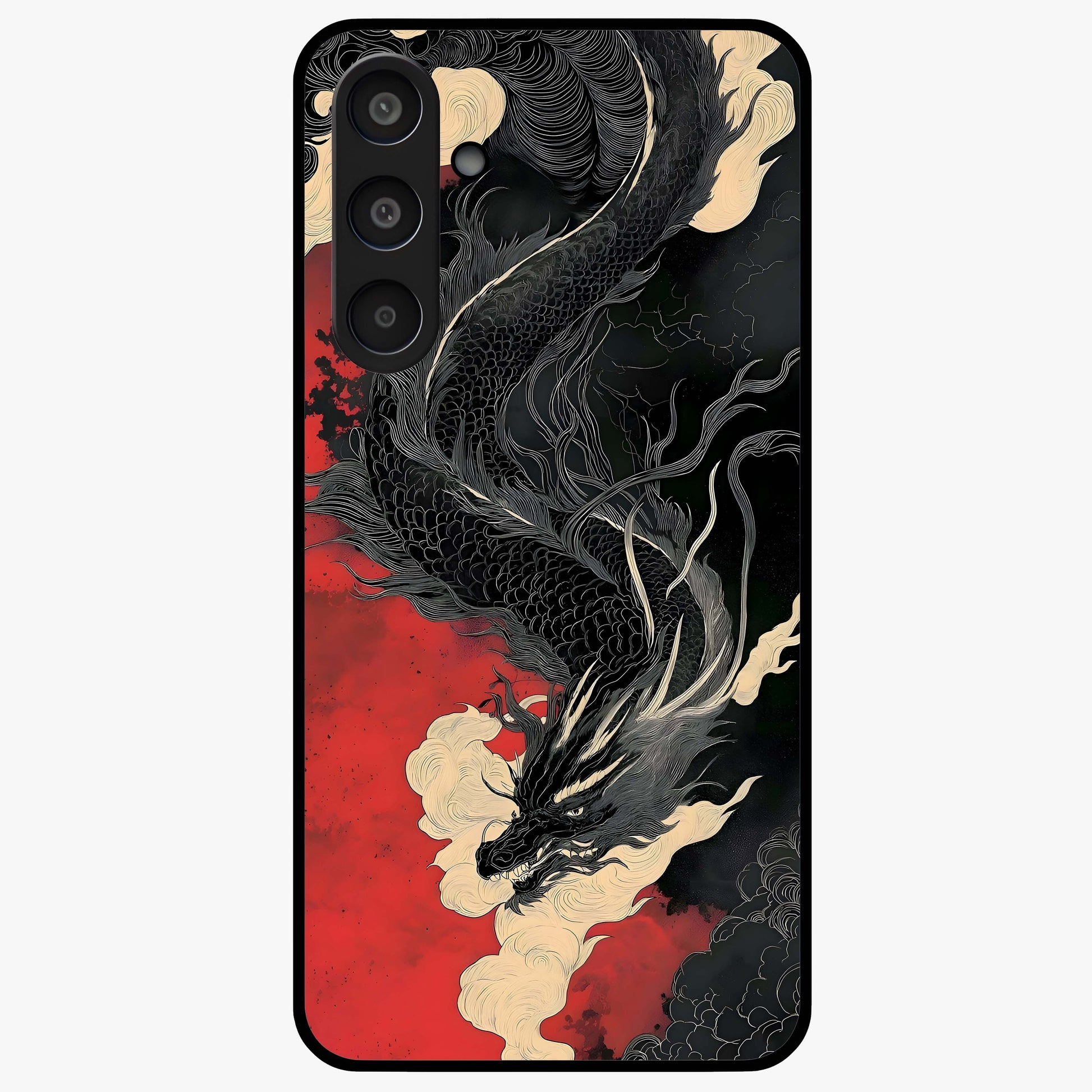 Shadow Dragon Fury Glass Case showing flat back view with fierce dragon artwork and glossy glass finish.