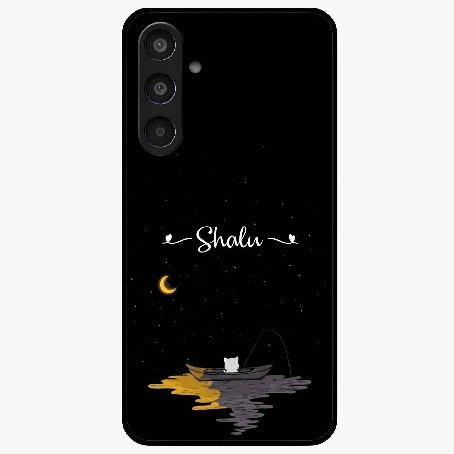 Silent Night Row Glass Case showing flat back view with calm night themed artwork and glossy glass finish.