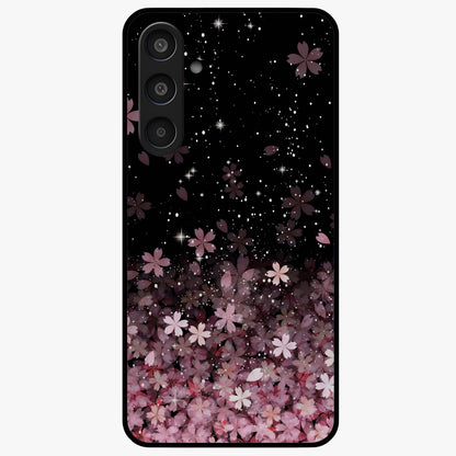 Small Starry Flowers Glass Case showing flat back view with delicate starry floral artwork and glossy glass finish.