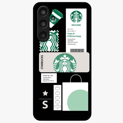 Starbucks Mocha Glass Case showing flat back view with coffee inspired artwork and glossy glass finish.