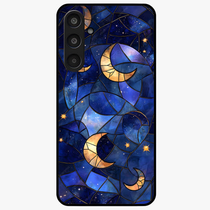 Starlit Sky Tapestry Glass Case showing flat back view with decorative starry sky tapestry artwork and glossy glass finish.