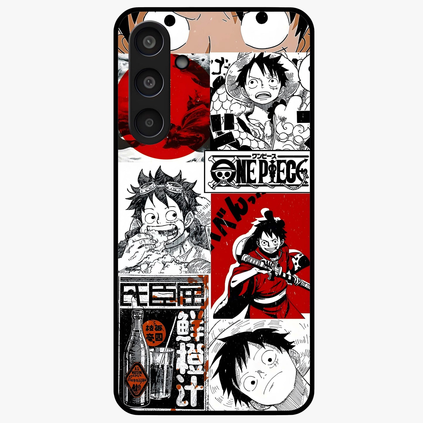 Strawhat Chaos Panels Glass Case showing flat back view with anime inspired chaos panel artwork and glossy glass finish.