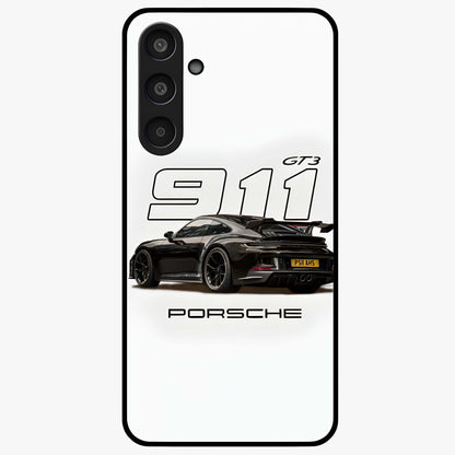 Turbo Legacy Icon Glass Case showing flat back view with iconic sports car inspired artwork and glossy glass finish.