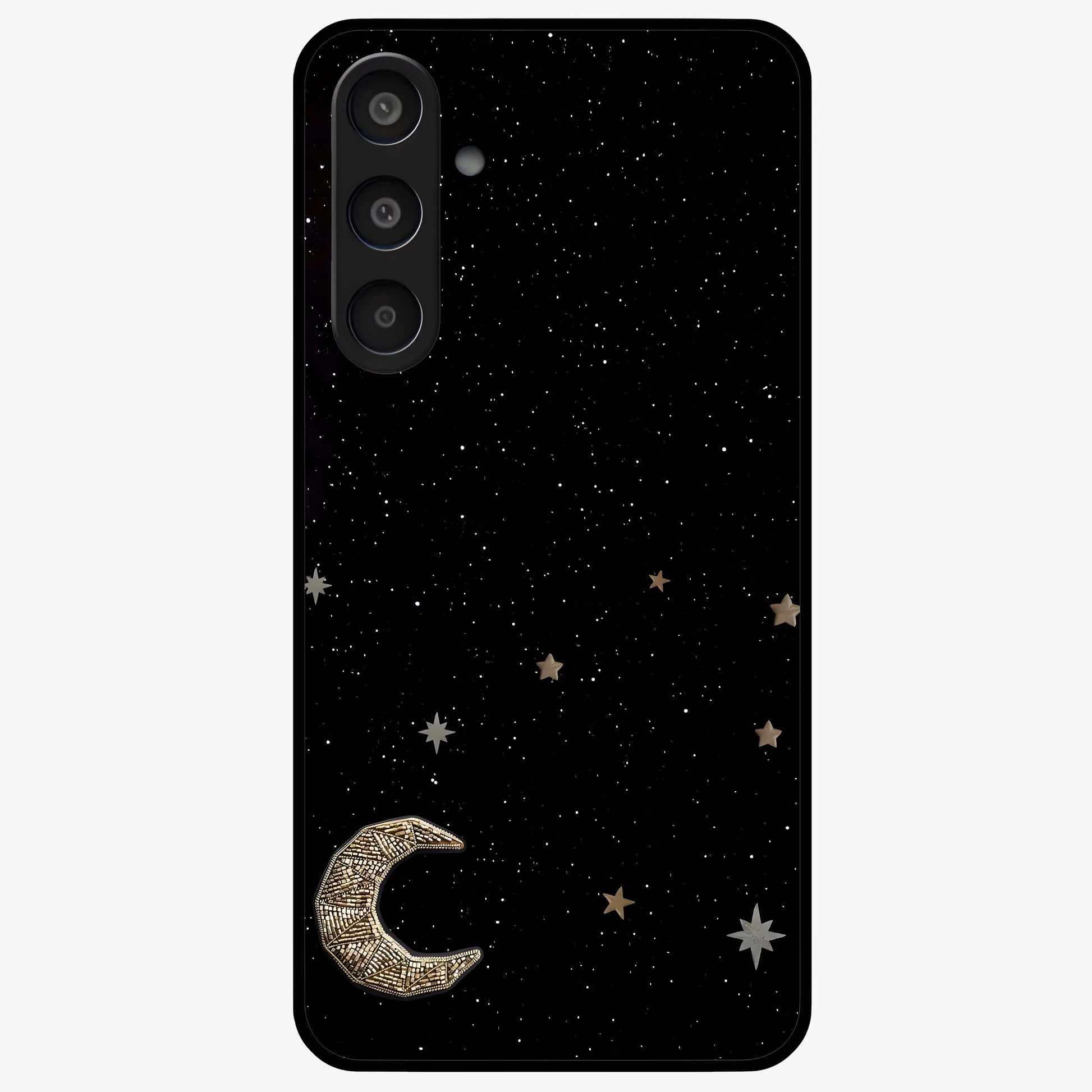 Twinkle Star With Half Moon Glass Case showing flat back view with star and half moon artwork and glossy glass finish.