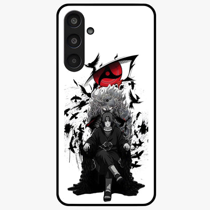 Uchiha Shadow Throne Glass Case showing flat back view with cosmic underwater themed artwork and glossy glass finish.