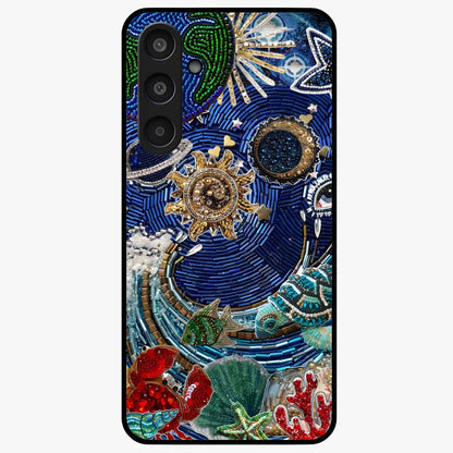 Universe Underwater Spark Glass Case showing flat back view with cosmic underwater themed artwork and glossy glass finish.
