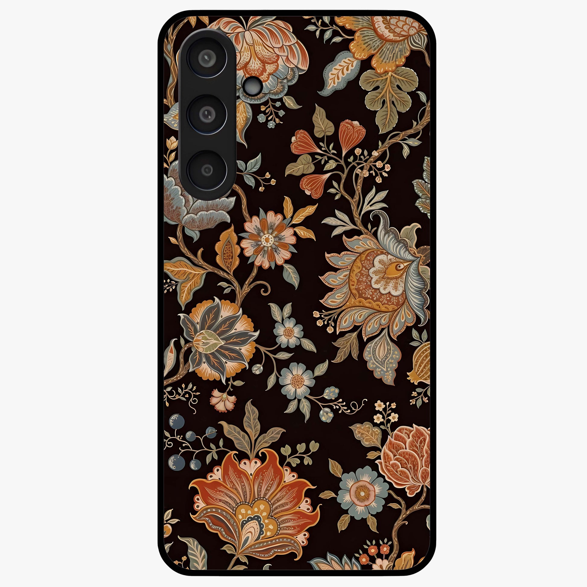 Vintage Floral Dream Glass Case showing flat back view with classic floral artwork and glossy glass finish.