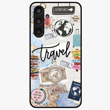 Wanderlust Journal Glass Case showing flat back view with travel inspired artwork and glossy glass finish.
