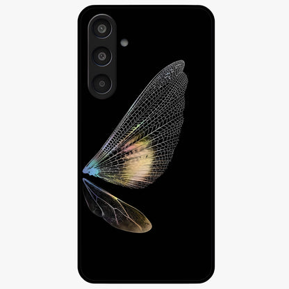 Whispers Of Wings Glass Case showing flat back view with graceful wing inspired artwork and glossy glass finish.