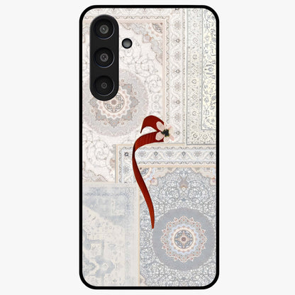 White Aesthetic Bow Glass Case showing flat back view with minimal bow artwork and glossy glass finish.