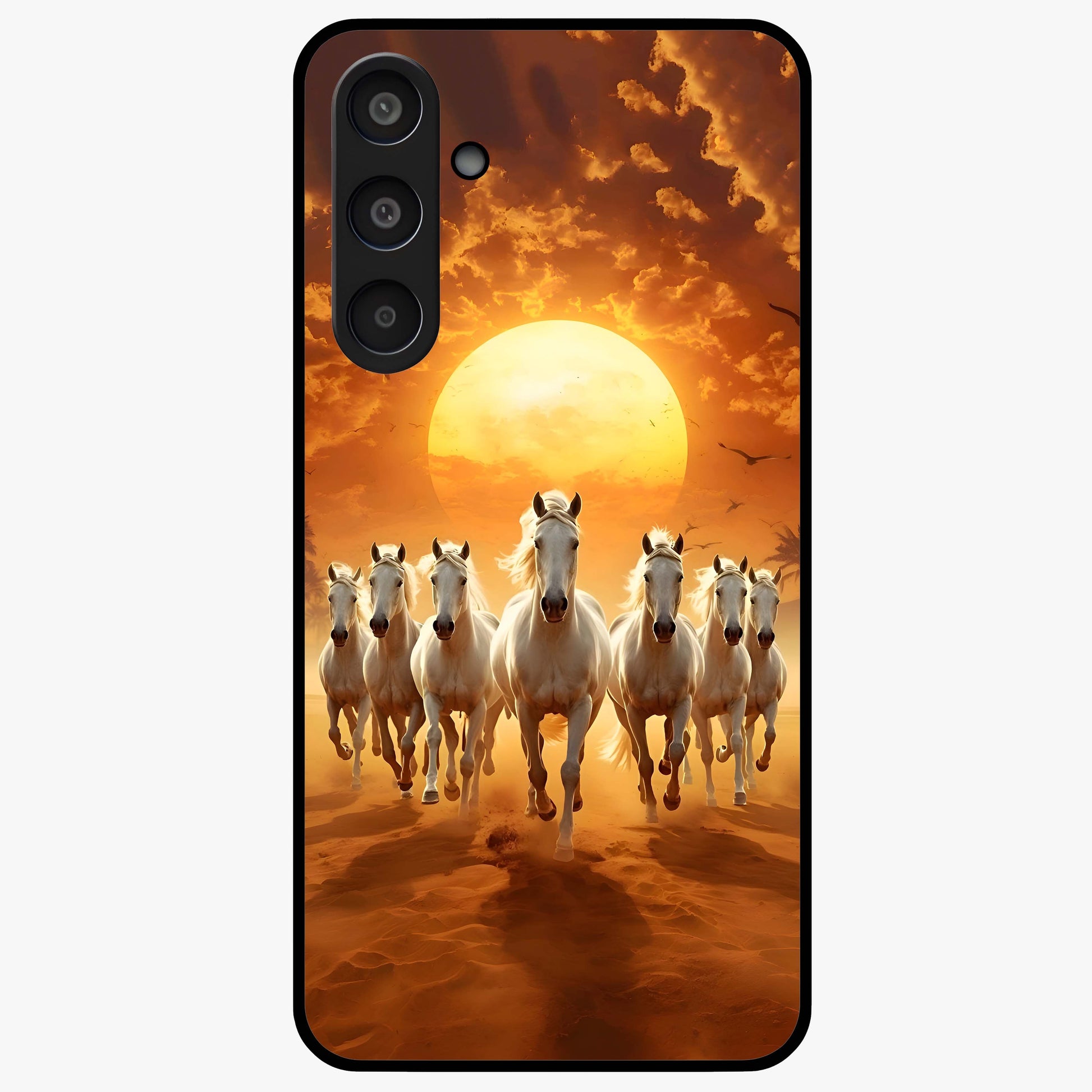Wild Sunset Majesty Glass Case showing flat back view with majestic sunset landscape artwork and glossy glass finish.