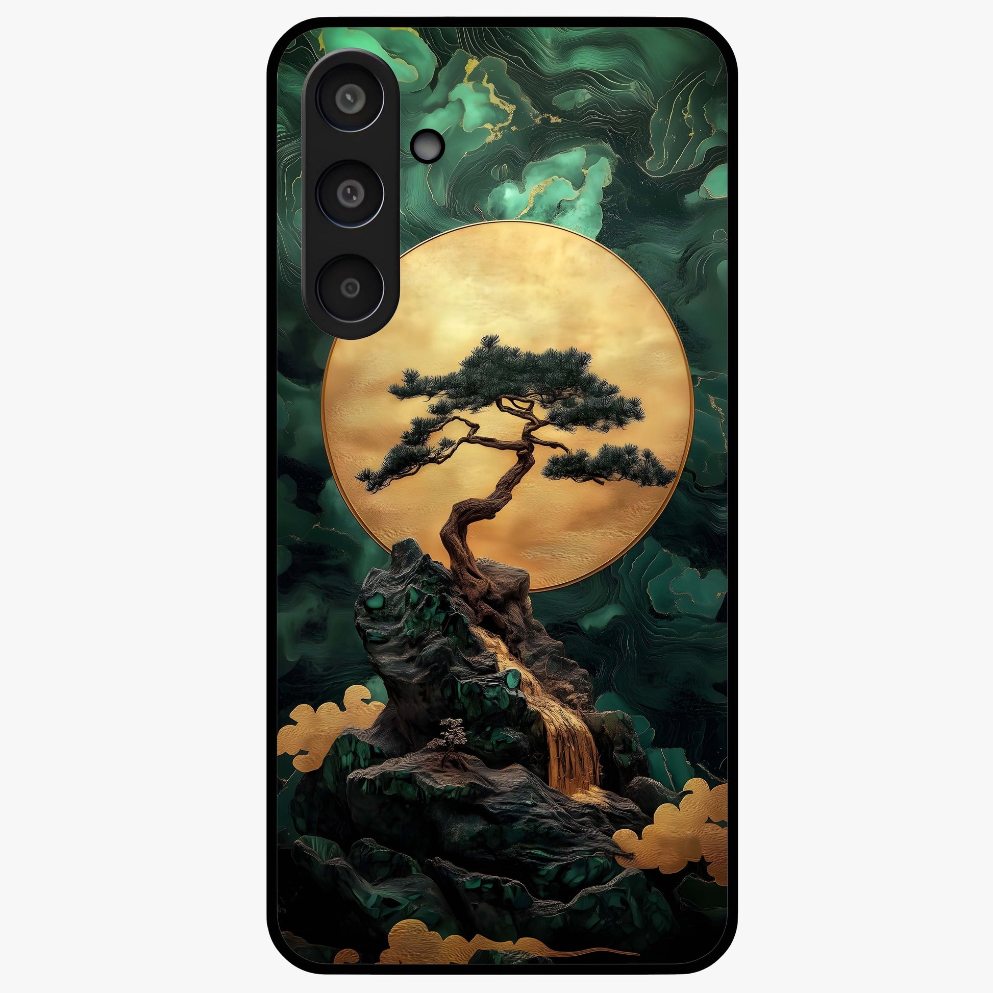 Zen Moon Rise Glass Case showing flat back view with calm moonrise artwork and glossy glass finish.
