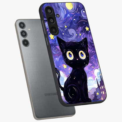 Abstract Cat Art Glass Case displayed in angled mockup highlighting modern abstract cat artwork and sleek glass surface.