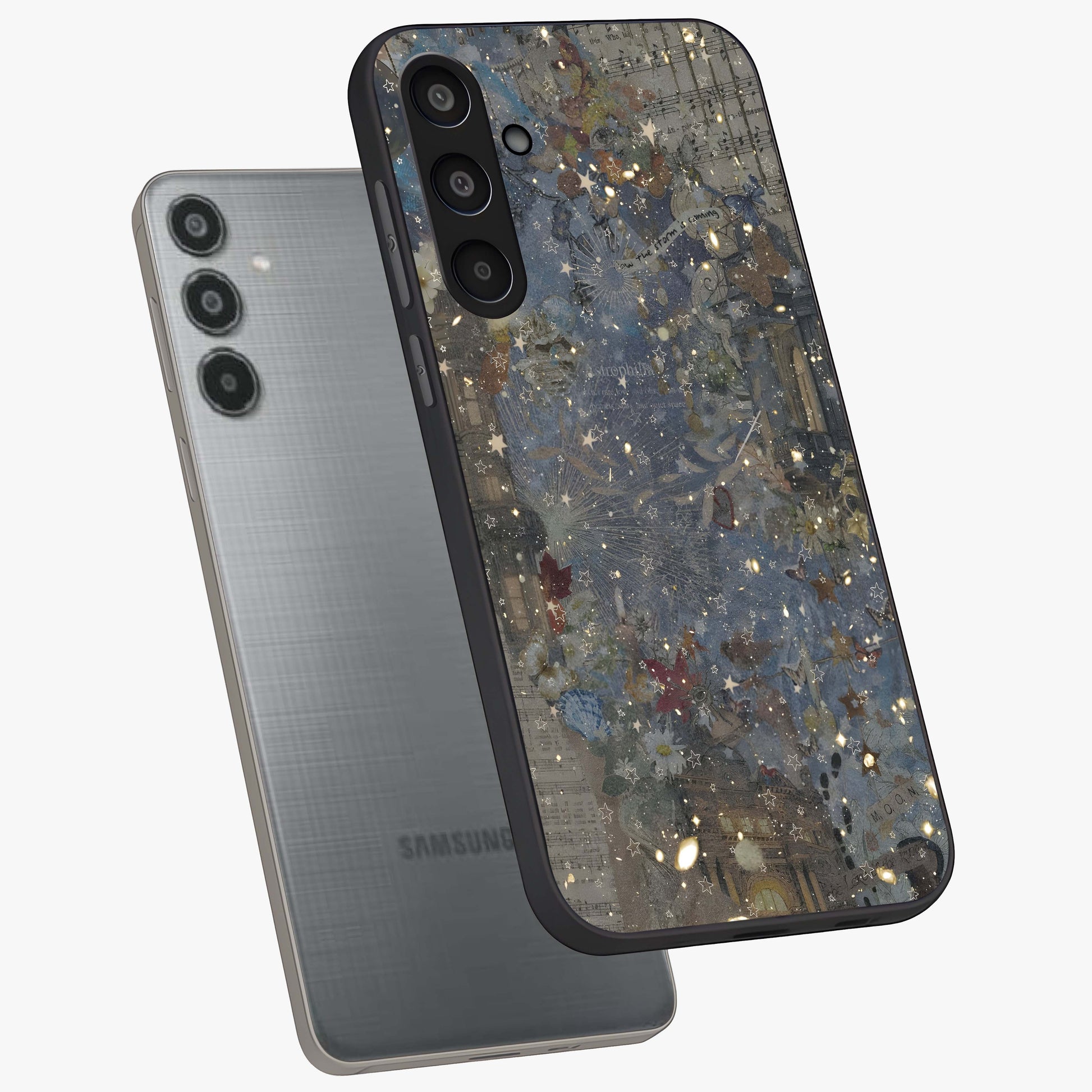 Aesthetic Astrolophia Glass Case displayed in angled mockup highlighting artistic aesthetic elements and smooth glass surface.