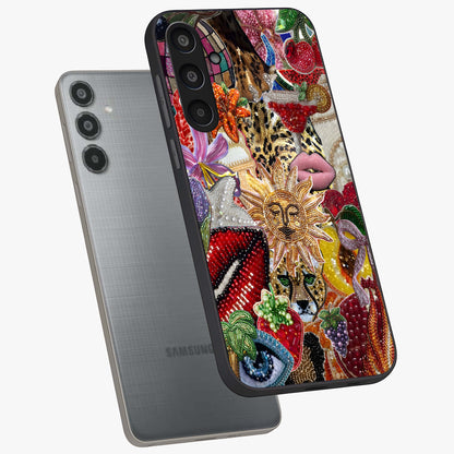 Beaded Fashion Jungle Glass Case displayed in angled mockup highlighting colorful fashion bead design and artistic pattern.