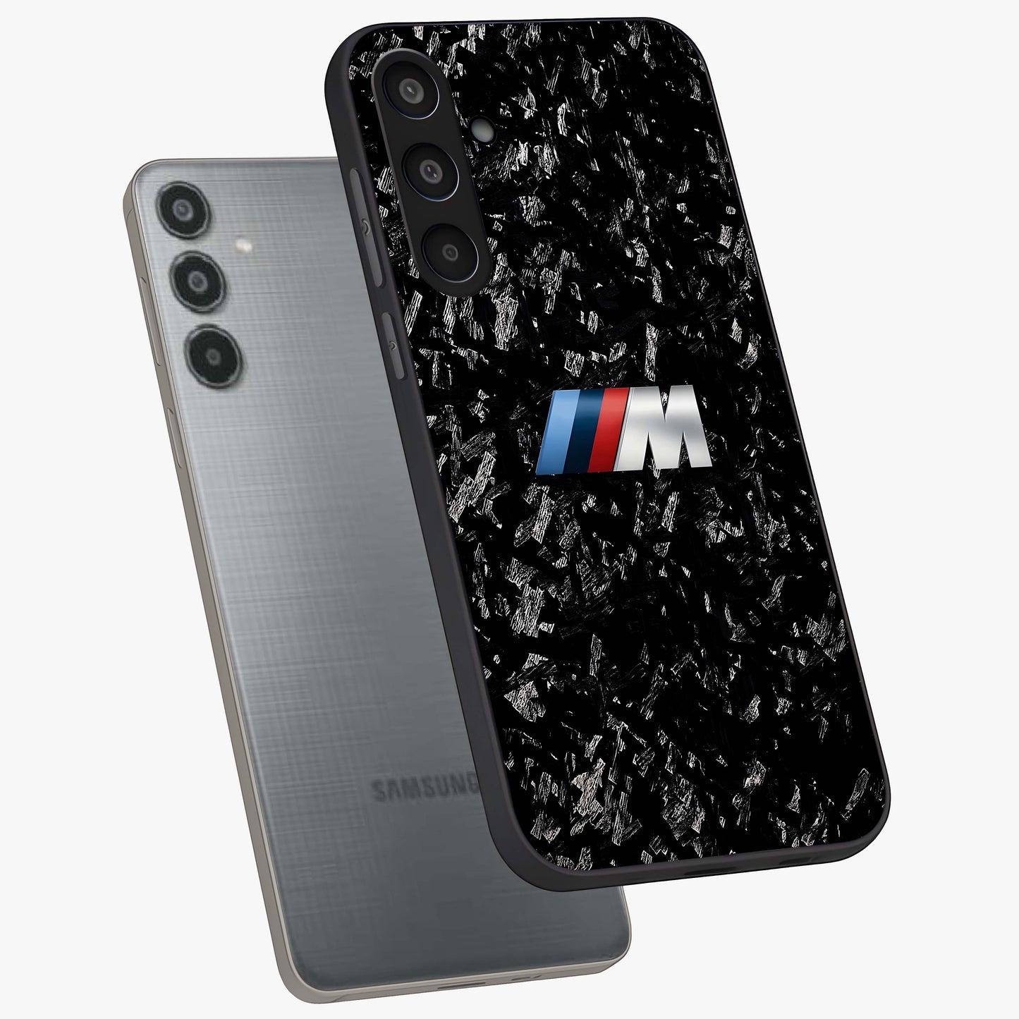 Carbon Speed Mark Glass Case displayed in angled mockup highlighting racing inspired carbon design and sleek aesthetic style.