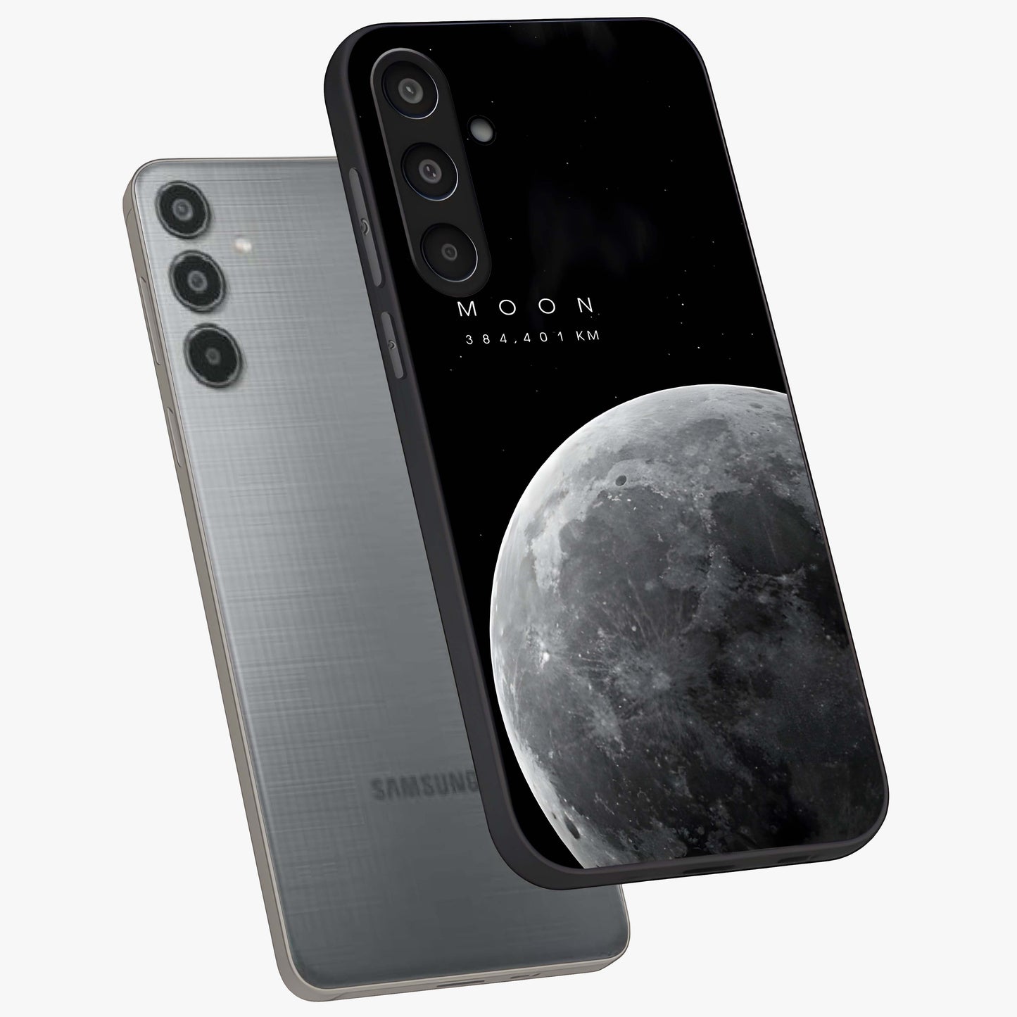 Cosmic Moon Glow Glass Case displayed in angled mockup highlighting celestial moon design with cosmic aesthetic theme.