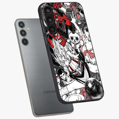Crimson Chaos Panel Glass Case displayed in angled mockup highlighting chaotic panel style design with modern graphic theme.