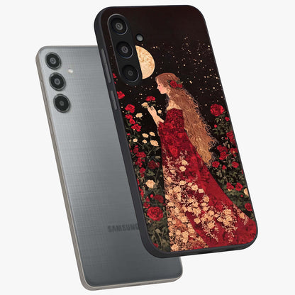 Crimson Dreams Glass Case displayed in angled mockup highlighting soft crimson aesthetic design with artistic theme.