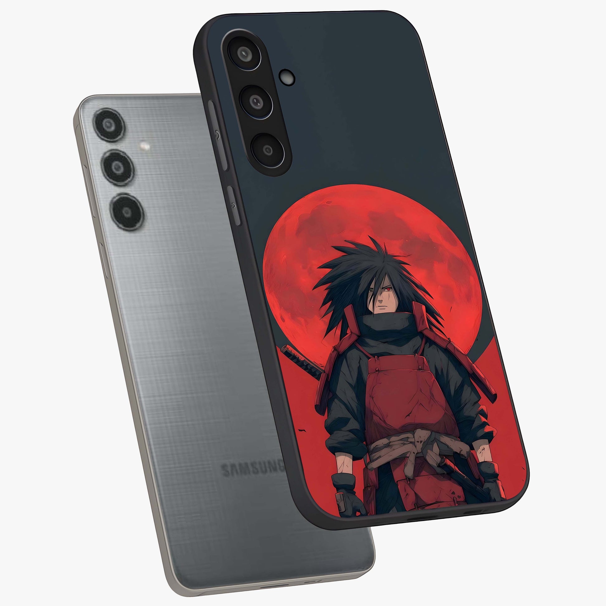 Crimson Moon Warlord Glass Case displayed in angled mockup highlighting dramatic crimson moon design with fantasy aesthetic.