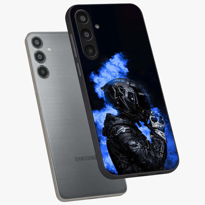 Cyber Sentinel Protocol Glass Case displayed in angled mockup highlighting digital cyber design with sci-fi aesthetic style.