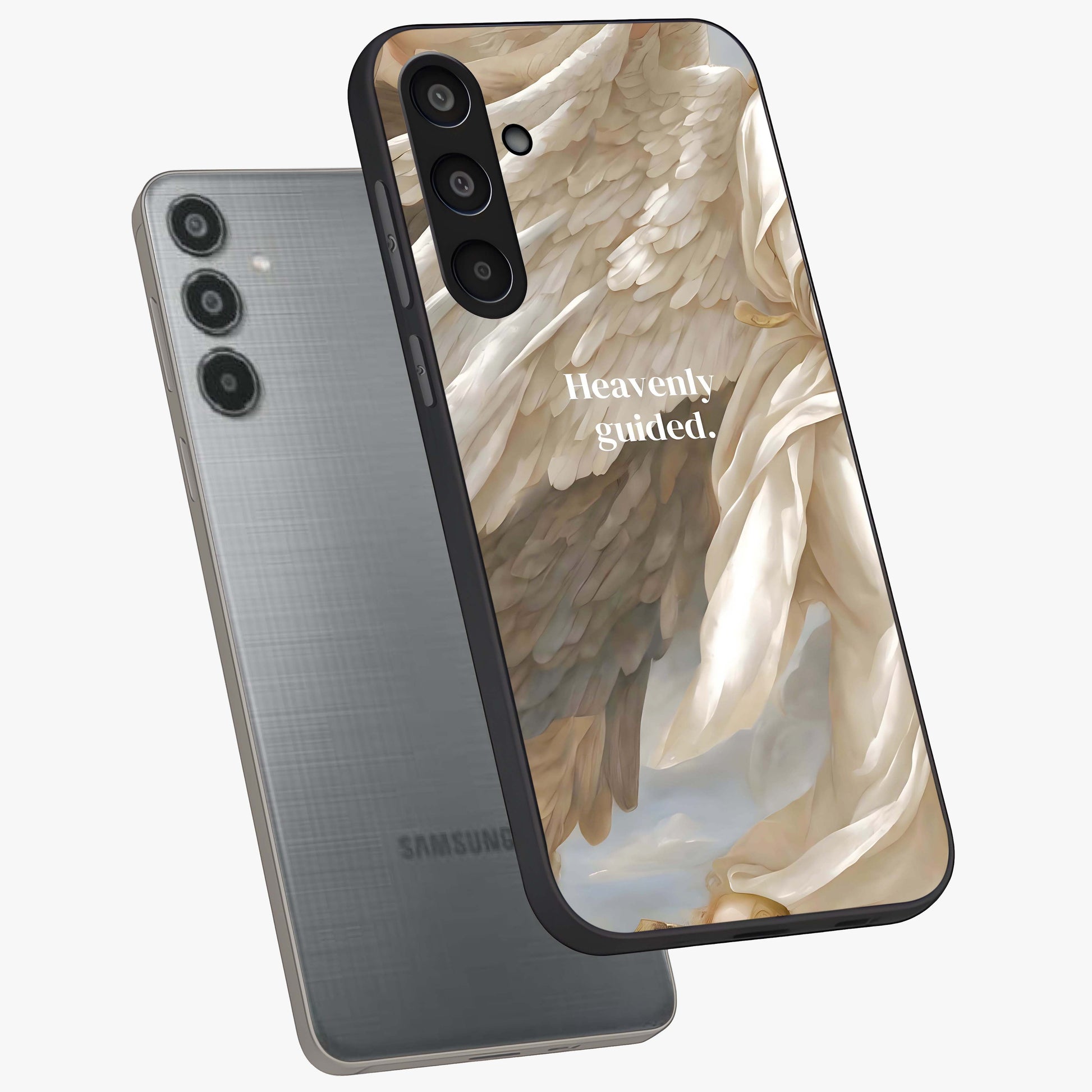 Divine Winged Grace Glass Case displayed in angled mockup highlighting graceful wing design with divine aesthetic style.