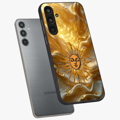 Eternal Golden Glow Glass Case displayed in angled mockup highlighting glowing golden aesthetic design with elegant style.