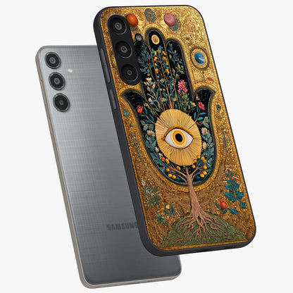 Ethereal Evil Eye Glass Case displayed in angled mockup highlighting protective evil eye symbol with spiritual aesthetic design.