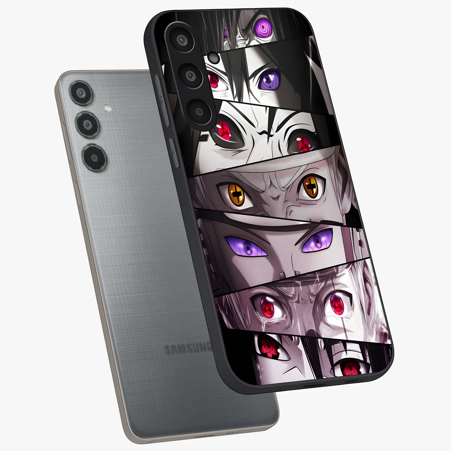 Eyes of Destiny Glass Case displayed in angled mockup highlighting bold eye illustration with mystical aesthetic style.