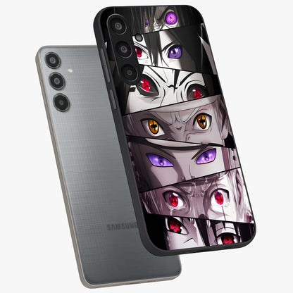 Eyes of Destiny Glass Case displayed in angled mockup highlighting bold eye illustration with mystical aesthetic style.