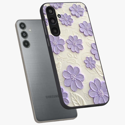 Floral Wall Art With Purple Flowers Glass Case displayed in angled mockup highlighting vibrant purple floral illustration with artistic aesthetic.