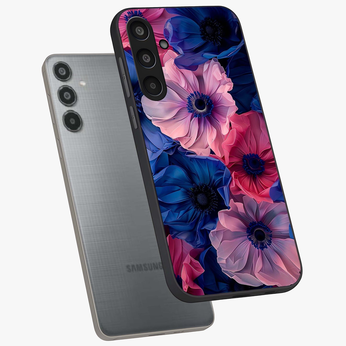 Flower Paper Art Pattern Glass Case displayed in angled mockup highlighting layered paper flower design with artistic aesthetic.
