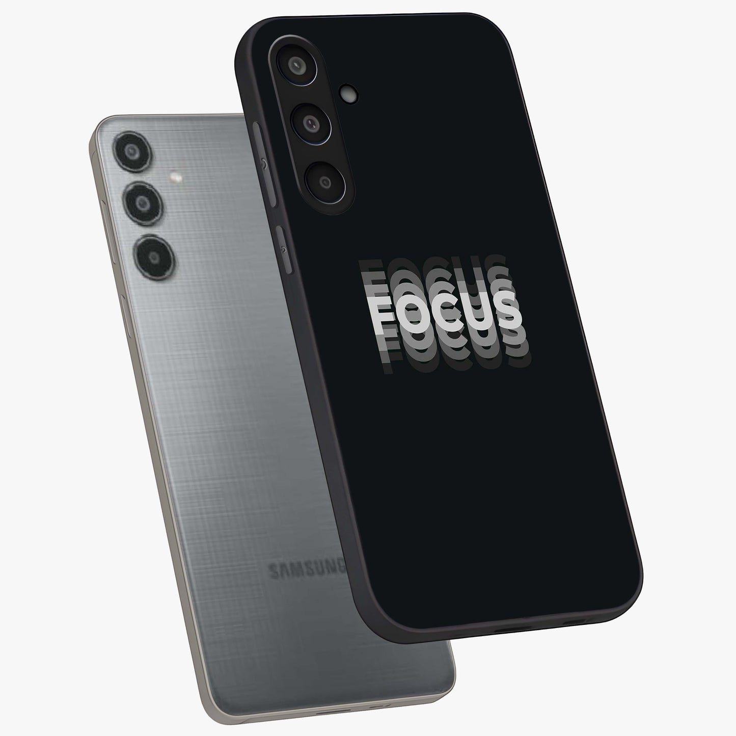 Focus Mode On Glass Case displayed in angled mockup highlighting clean minimal text artwork with modern aesthetic style.