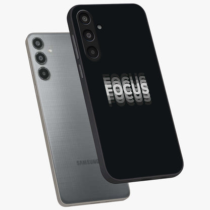 Focus Mode On Glass Case displayed in angled mockup highlighting clean minimal text artwork with modern aesthetic style.