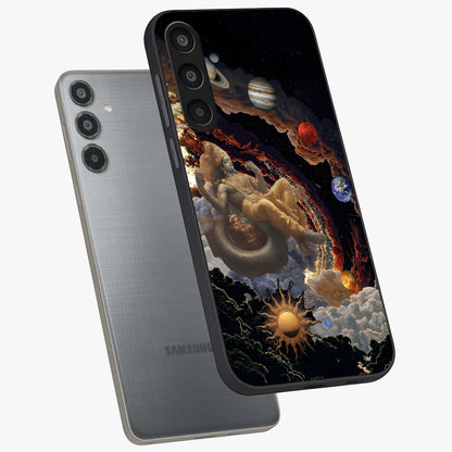 Galactic Divine God Glass Case displayed in angled mockup highlighting powerful celestial deity illustration with galactic aesthetic.