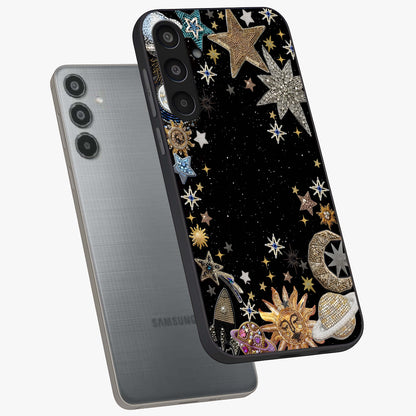 Galactic Jewel Stars Glass Case displayed in angled mockup highlighting shining celestial star design with cosmic aesthetic style.