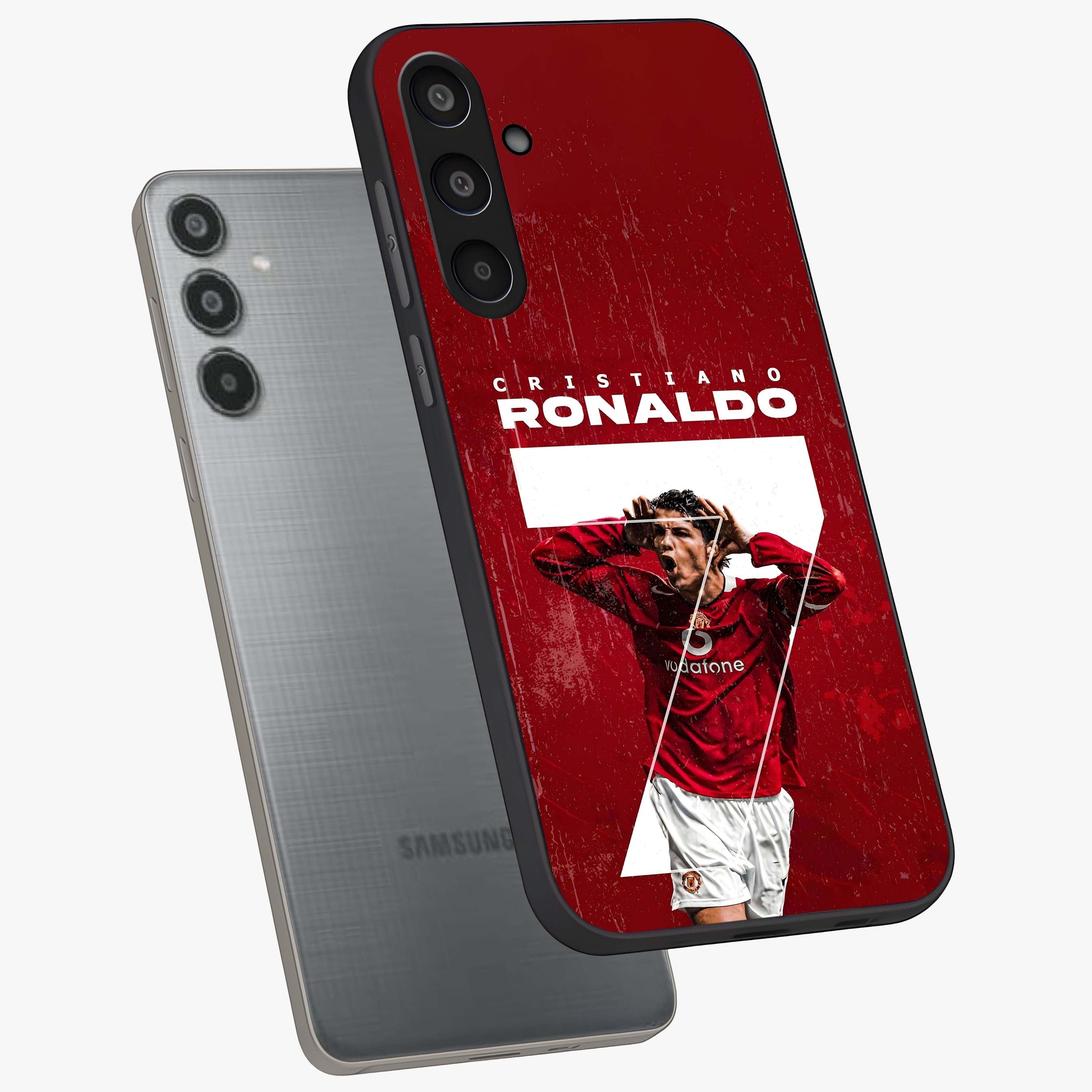 Goal Celebration Legacy Glass Case displayed in angled mockup highlighting energetic sports celebration design with bold athletic theme.