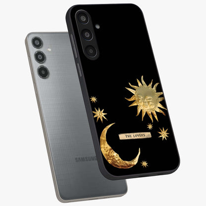 Gold Sun Blush Glass Case displayed in angled mockup highlighting radiant sun design with warm golden aesthetic.