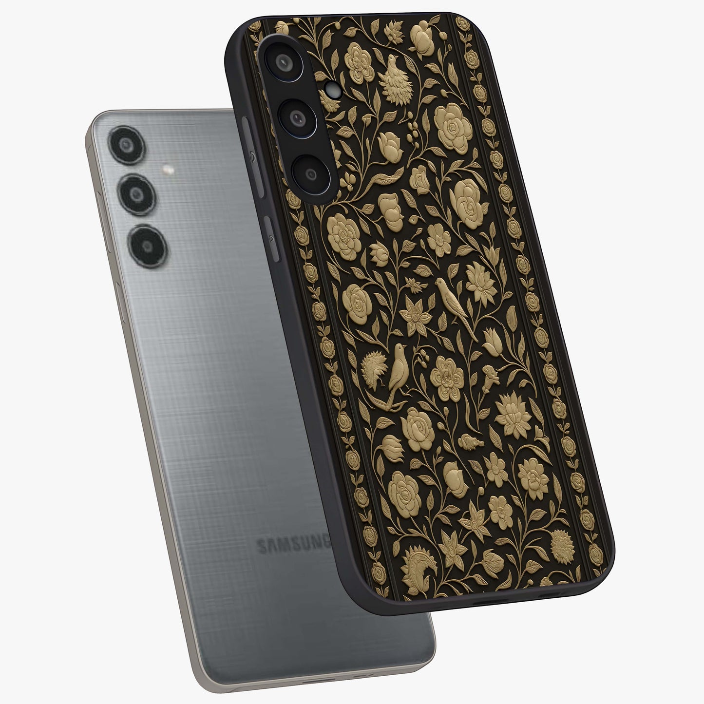 Golden Evil Eye Mandala Glass Case displayed in angled mockup highlighting protective evil eye symbol with golden mandala design.